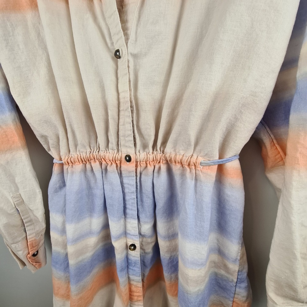 CALIA Womens Linen Blend Ombre Stripe Maxi Shirt Dress Blue Orange M Beach Cover - Picture 9 of 9